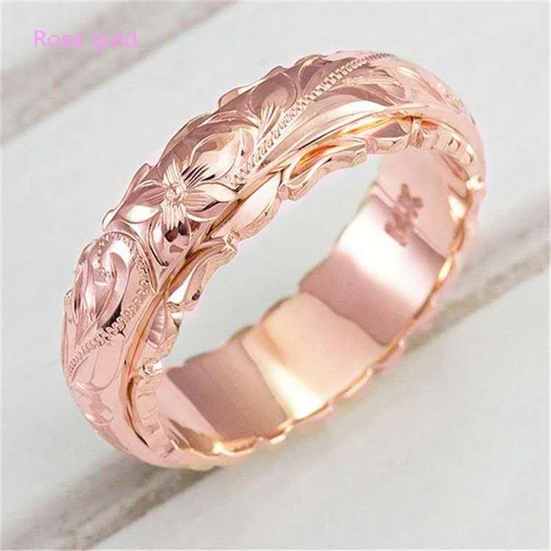 Carving Rose Flower Ring Kvinnor Män Klassisk Ring Trendig Mångsidig Smycken Ringar Bröllopsdagspresent