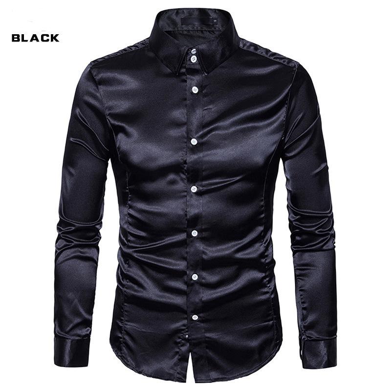 New Spring And Autumn Winter Men'S Solid Color Casual Shirt Men'S Fashion Trend Bright Face Collar Long Sleeve European Size Shirt