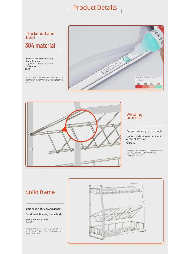 Multifunktionales Küchen-Gewürzregal und Aufbewahrungsorganisator aus Edelstahl 304