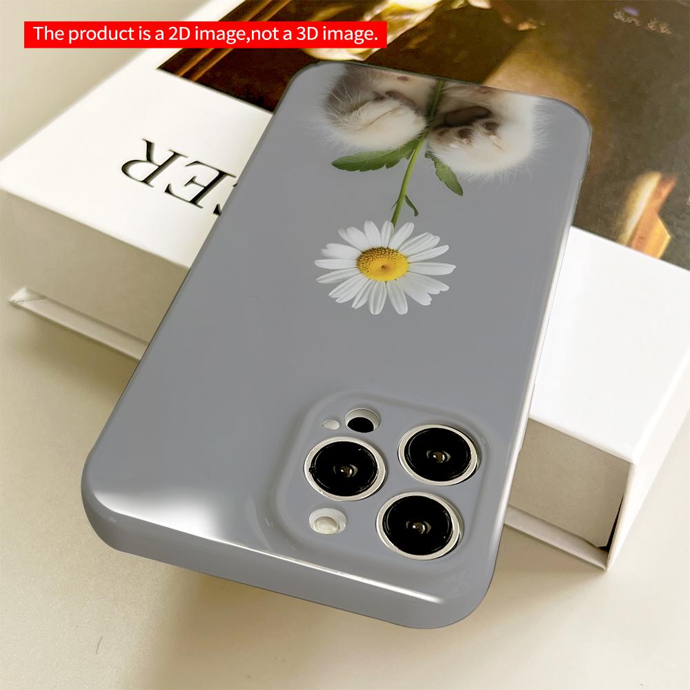 2DFlat Cute Paws Holding Daisy Flower All Inclusive Film Hard Phone Case, Compatible with iPhone 18 Pro Max 17 16 15 14 13 12 11
