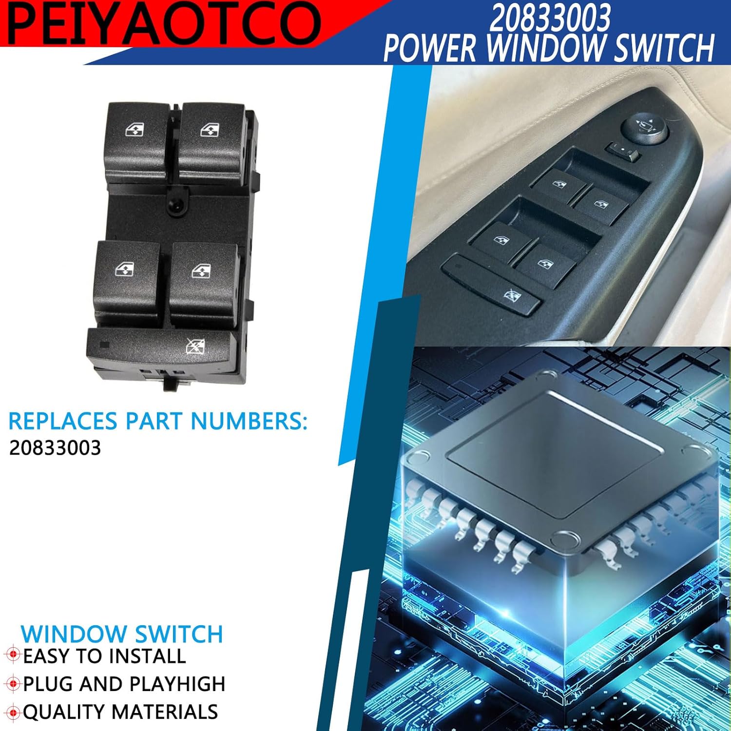 

20833003 Master Power Door Window Switch Front Driver Side Fit for 2010 2011 2012 2013 2014 2015 2016Cadillac SRX 4-Door