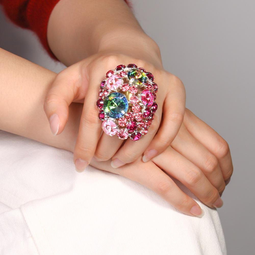 Exaggerated Geometric Ring - High-end Trendy Versatile Full Diamond Hand Jewelry - Women's Accessories