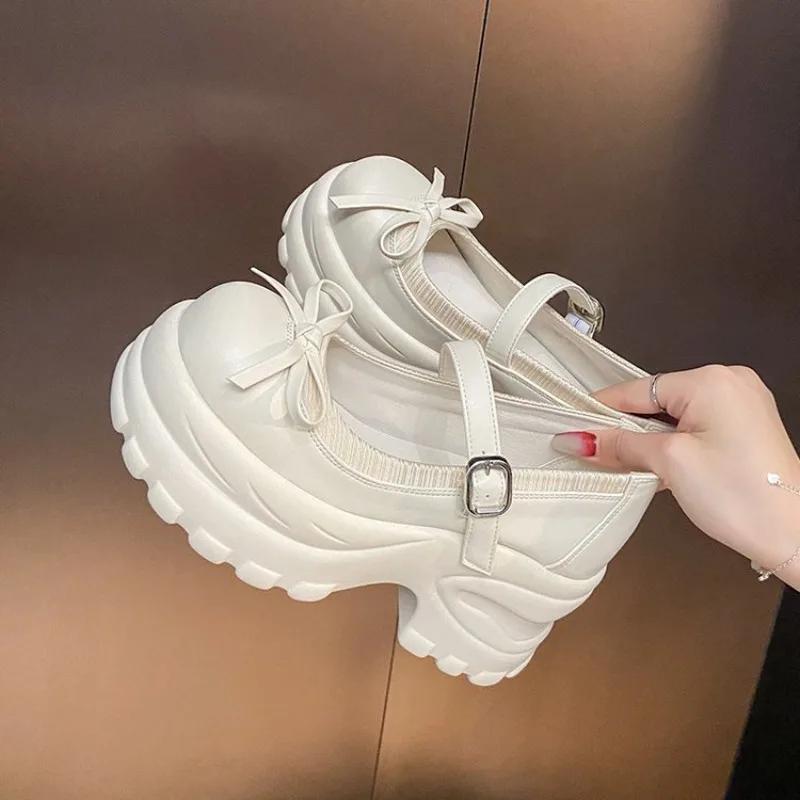 Fashion 8.5CM New Autumn Chunky Platform Butterfly-Knot Slip-on Sneakers Women Punk Thick Bottom Pumps Non Slip Walking Casual Shoes