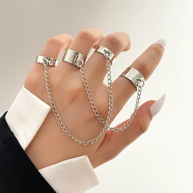 Zovoli Punk Cool Hiphop Women Chain Rings Multi Layer Adjustable Open Finger Rings Set Metal Alloy Man Rings Event Gathering Souvenir Present
