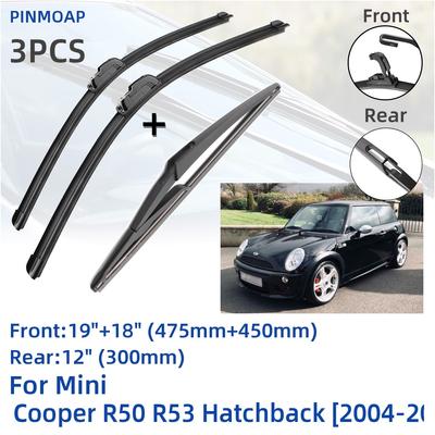 For Mini Cooper R50 R53 Hatchback 2004-2006 Front Rear Wiper Blades Brushes Cutter Accessories J Hook 2004 2005 2006