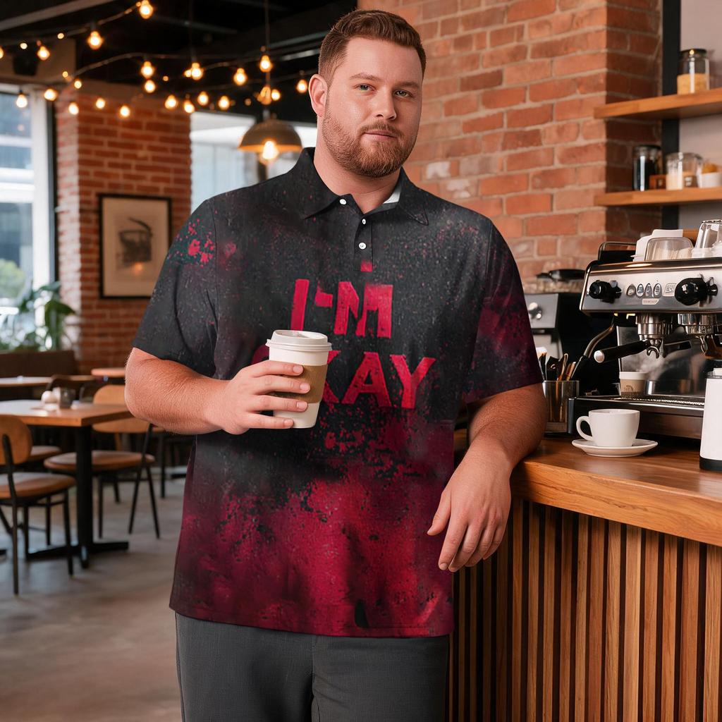Men's Plus Size Halloween Print Golf Polo Shirt Breathable Short Sleeve Casual Workwear Top with Button Collar