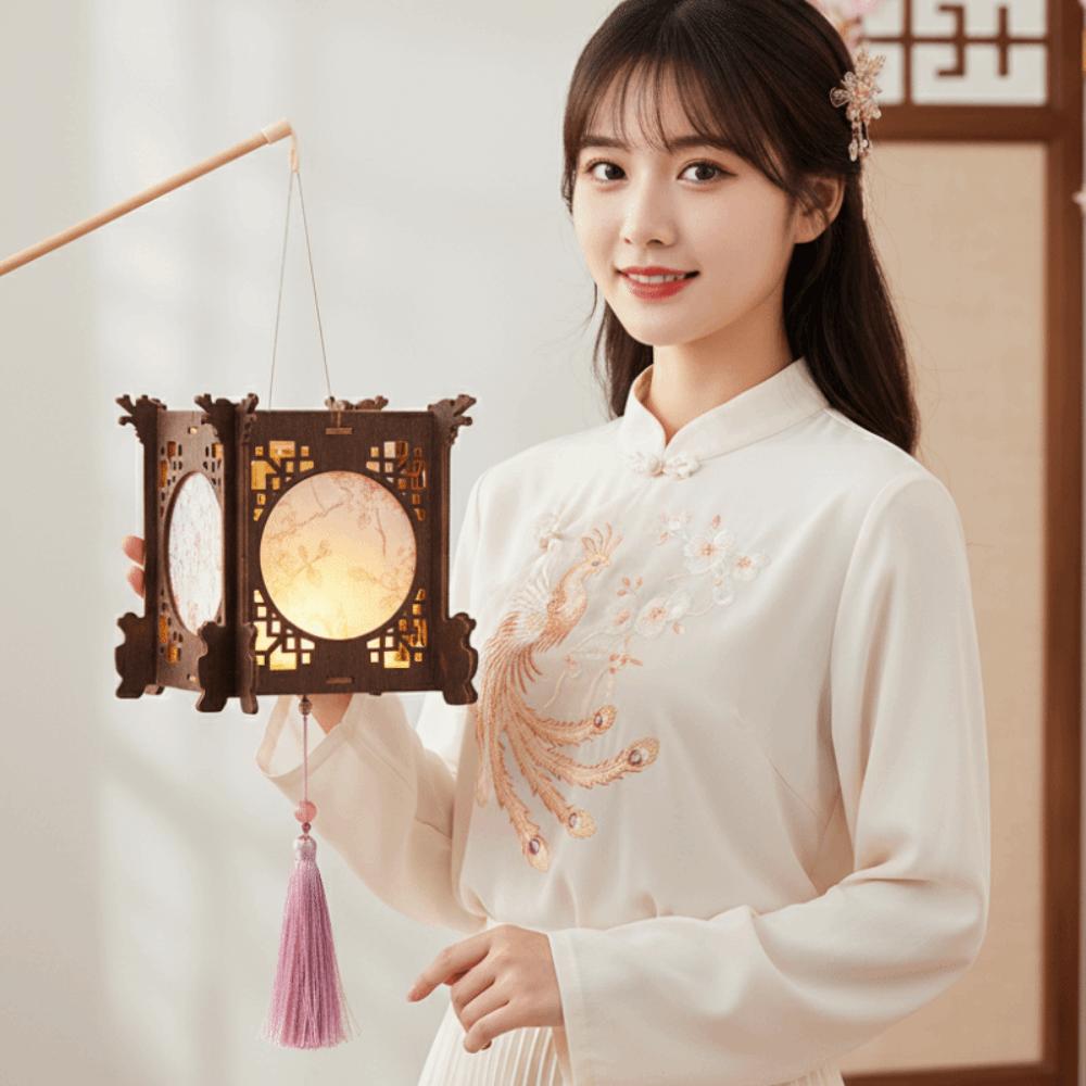 Traditional Retro Lantern DIY Handmade Mid Autumn Craft Wooden Lamp Kit  Night