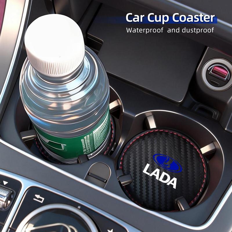 Car Accessories Interior Leather Edged Water Cup Pad For Lada Priora Sedan Sport Kalina Granta Vesta Niva Largus Vaz Samara 2110