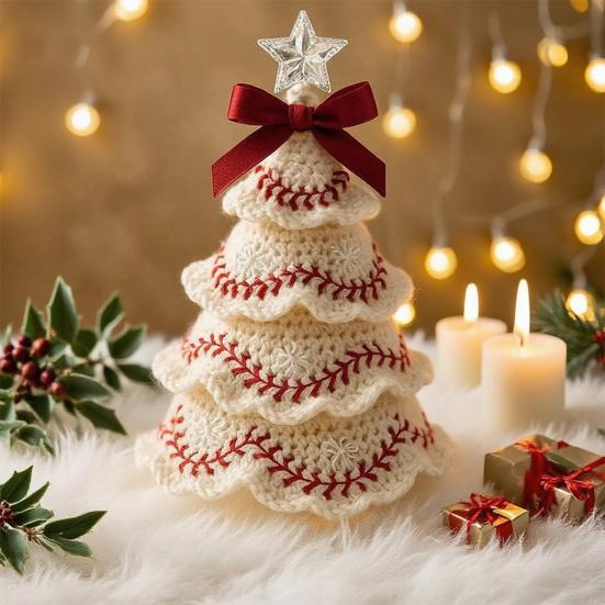 Handmade Football/Baseball Crochet Christmas Tree Ornaments DIY Sports Themed Knit Christmas