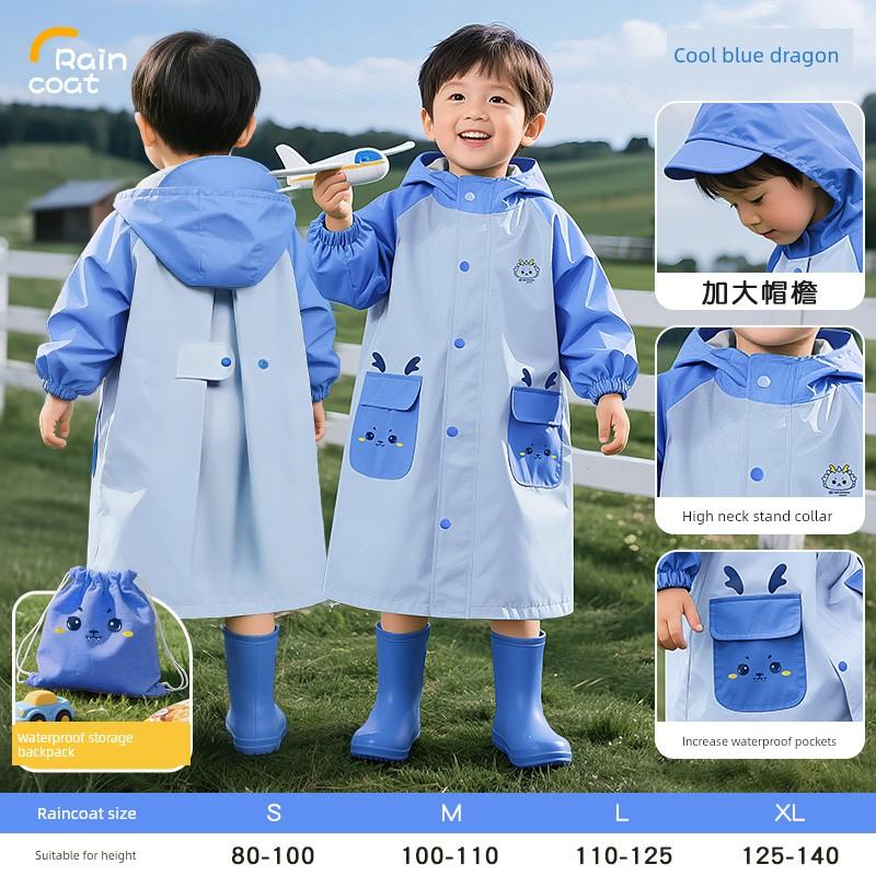 Children's Raincoat, Waterproof Shoe Covers, Non-Slip and Wear-Resistant, with Backpack Space, for Boys and Girls, Specifically for Elementary School