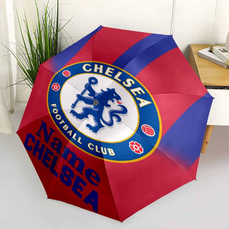 Custom Name Chelsea Football Club Theme Automatic Umbrella, Lightweight & Portable, 8 Rib, Perfect for Outdoor Travel, Birthdays, Christmas, Gifts.