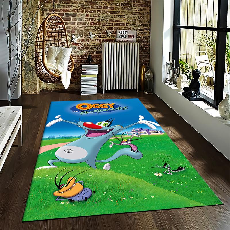Oggy and the Cockroaches Cat House Cartoon Poster retro poster style floor mat decorative accent, anime manga fan art rug for bedroom gaming space