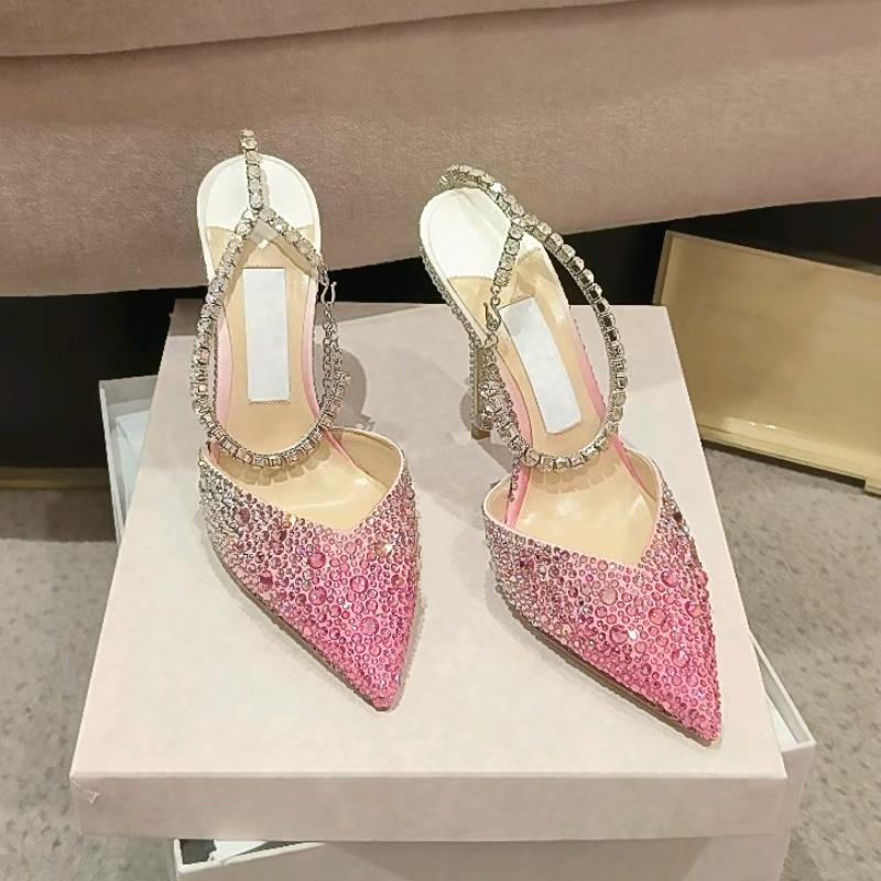2025 Summer Gradient Pink Baotou Sandals Women's Fine Heel Drill Shoes High Heels Women's Party Shoes