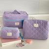 2025 New 3 Bags Set Women Makeup Bag Large Capacity Cosmetic Toiletry Storage Pouch Handbag Make Up Square Zipper Quilting Bag
