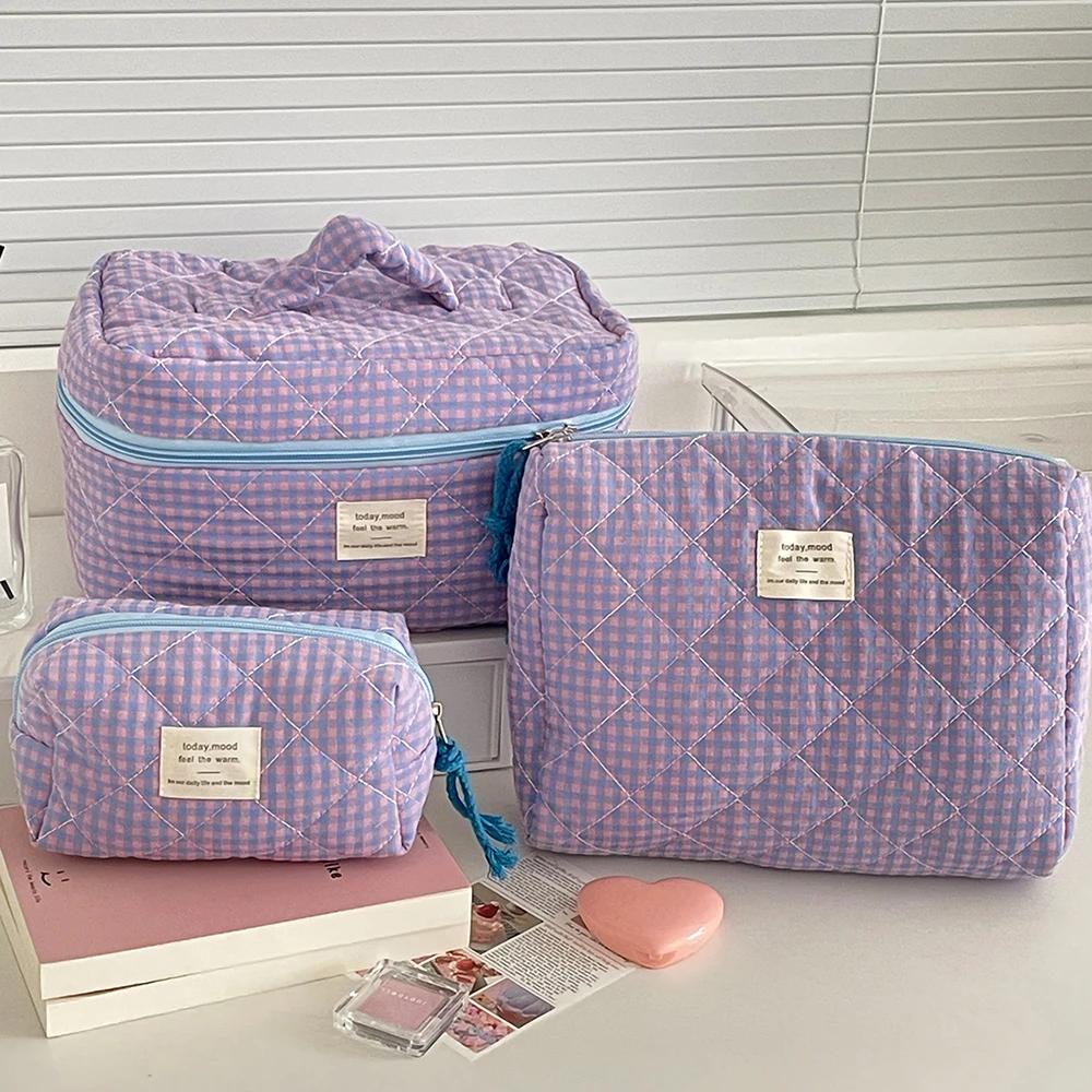 2025 New 3 Bags Set Women Makeup Bag Large Capacity Cosmetic Toiletry Storage Pouch Handbag Make Up Square Zipper Quilting Bag