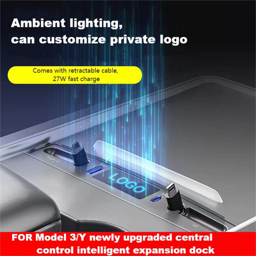 Intelligent Docking Station Type-C PD 27W HUB Docking Station Plug and Play 80cm Expandable Data Cable for Tesla Model 3/Y