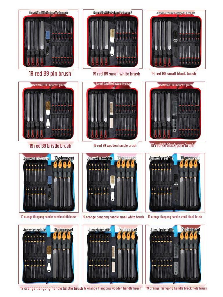 19-Piece Metal Steel File Set: Includes Flat, Triangular, and Semicircular Files for Grinding Iron