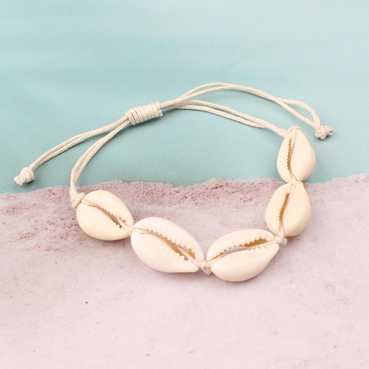 

Ручная работа Европейская и Американская Мода Ракушка Ожерелье, Браслет, Браслет на ногу с Плетеным Чокером из Пресноводной Раковины и Цепочкой для Ключицы