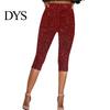 Sequin Bottoms Women Cropped Pants Elastic High Waist Skinny Fit Sequined Calf-length Shiny Sequins Vacation Travel Work Casual Comfortable