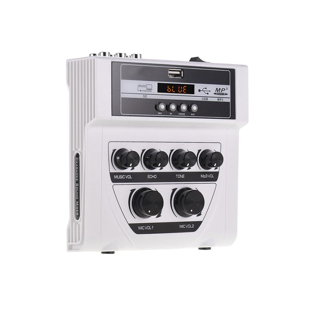MF-8 Mini Sound Audio Mixer Stereo Echo Mixers Dual Mic Inputs Support BT Recording MP3 Function with 2 Set Wired Handheld Microphones for TV PC Smar