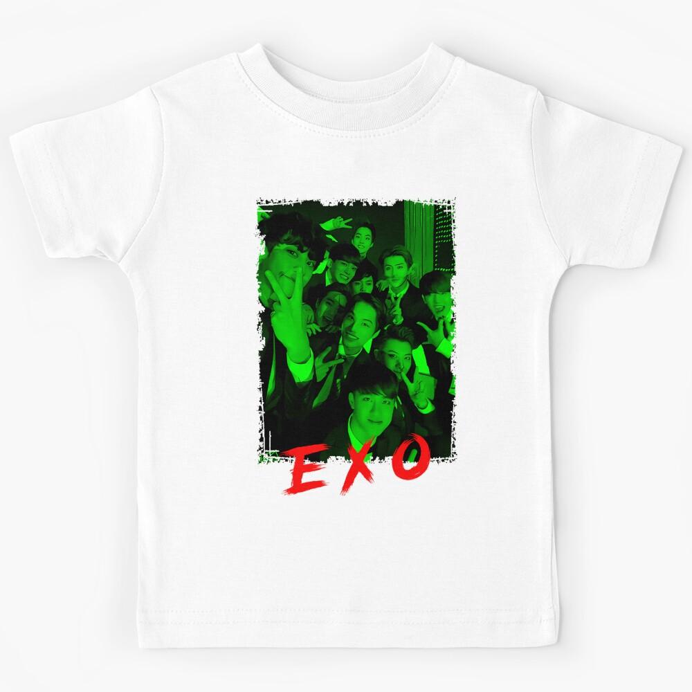 EXO Kpop Group Members Green Korean Kpop RGB Color Kids T-Shirt 130