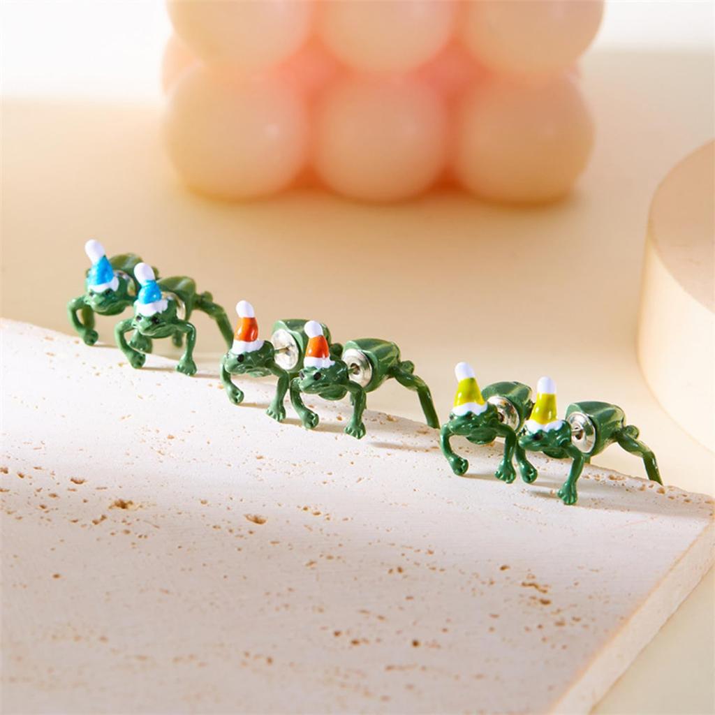 Frog Earrings for Women Christmas Hat Frog Earrings Frogs Shaped Stud Earrings Cute Christmas Animal Earrings Jewelry for Women
