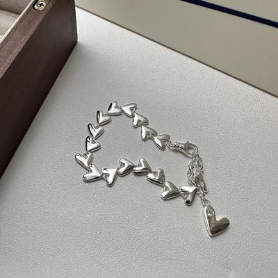 Bracelet Minimaliste Cœur Plat en Argent 925 pour Femme