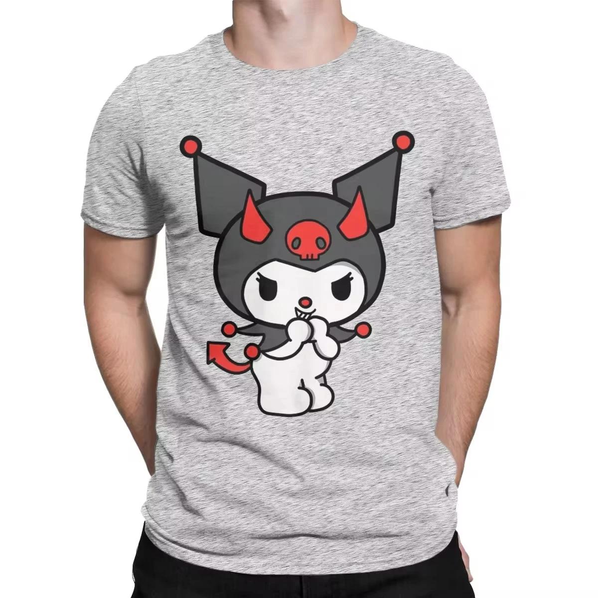 

Novelty Kuromi Devil Sanrio Kawaii T-Shirts Men Round Collar 100% Cotton T Shirt Short Sleeve Tee Shirt Gift Idea Clothes 4XL