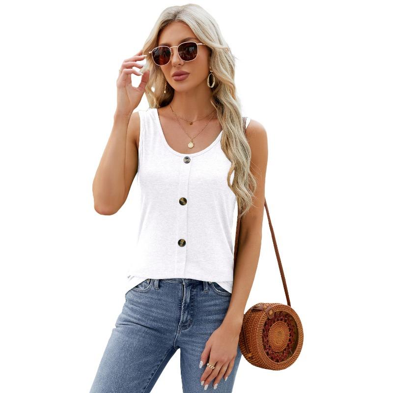 Sommer Rundhals Westen & Westen Lässig Einfarbig Knopfdekoration Kleine Weste für Damen T-Shirts Damen