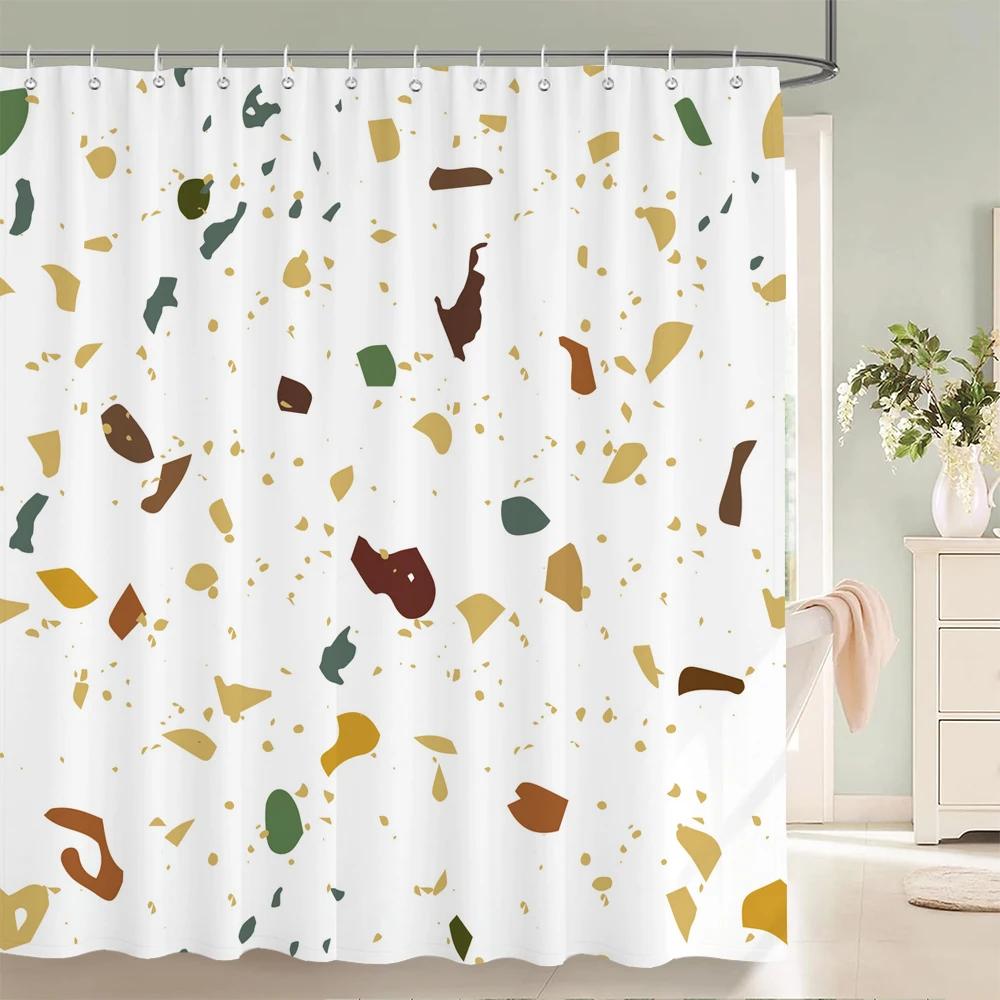 Small Stone Printed Shower Curtain Pebble Spots Pattern Bath Curtain Waterproof Bath Screen With Hooks For Home Bathroom Decor