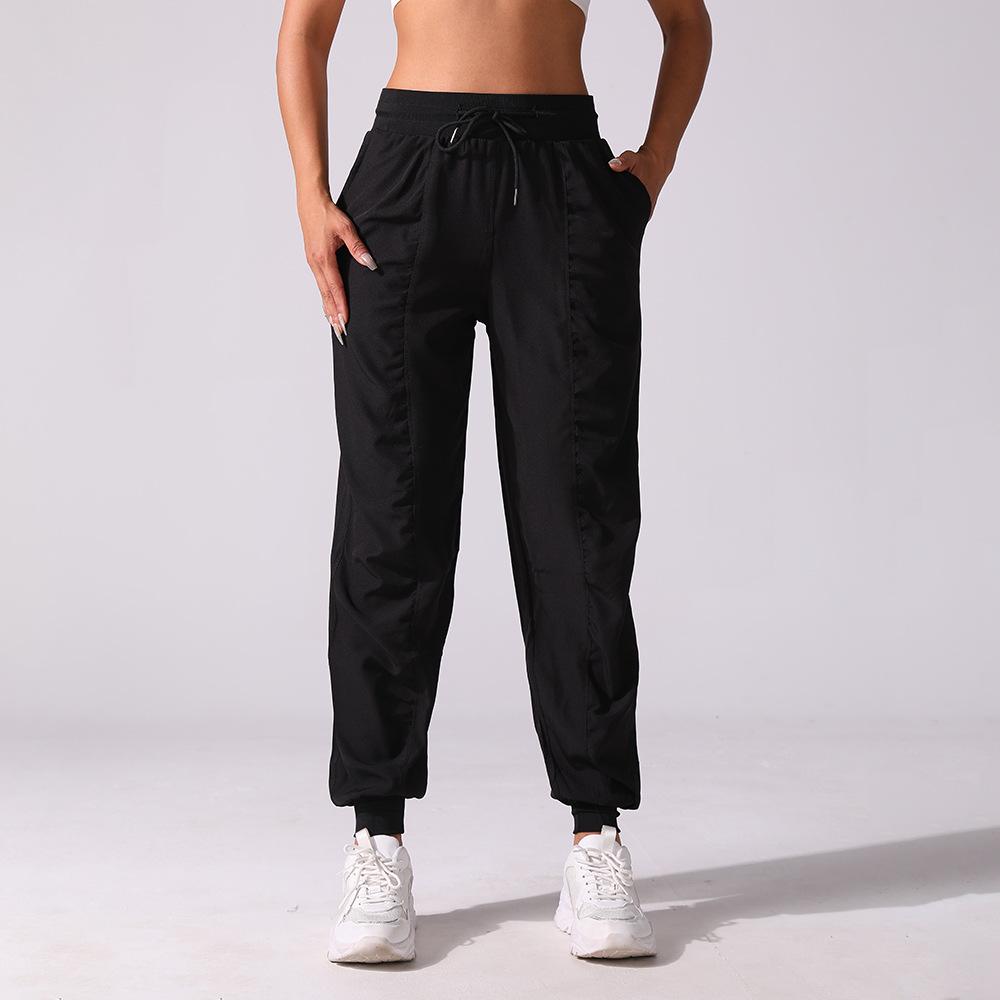 Women's Quick-Dry Pleated Cropped Running Pants with Drawstring