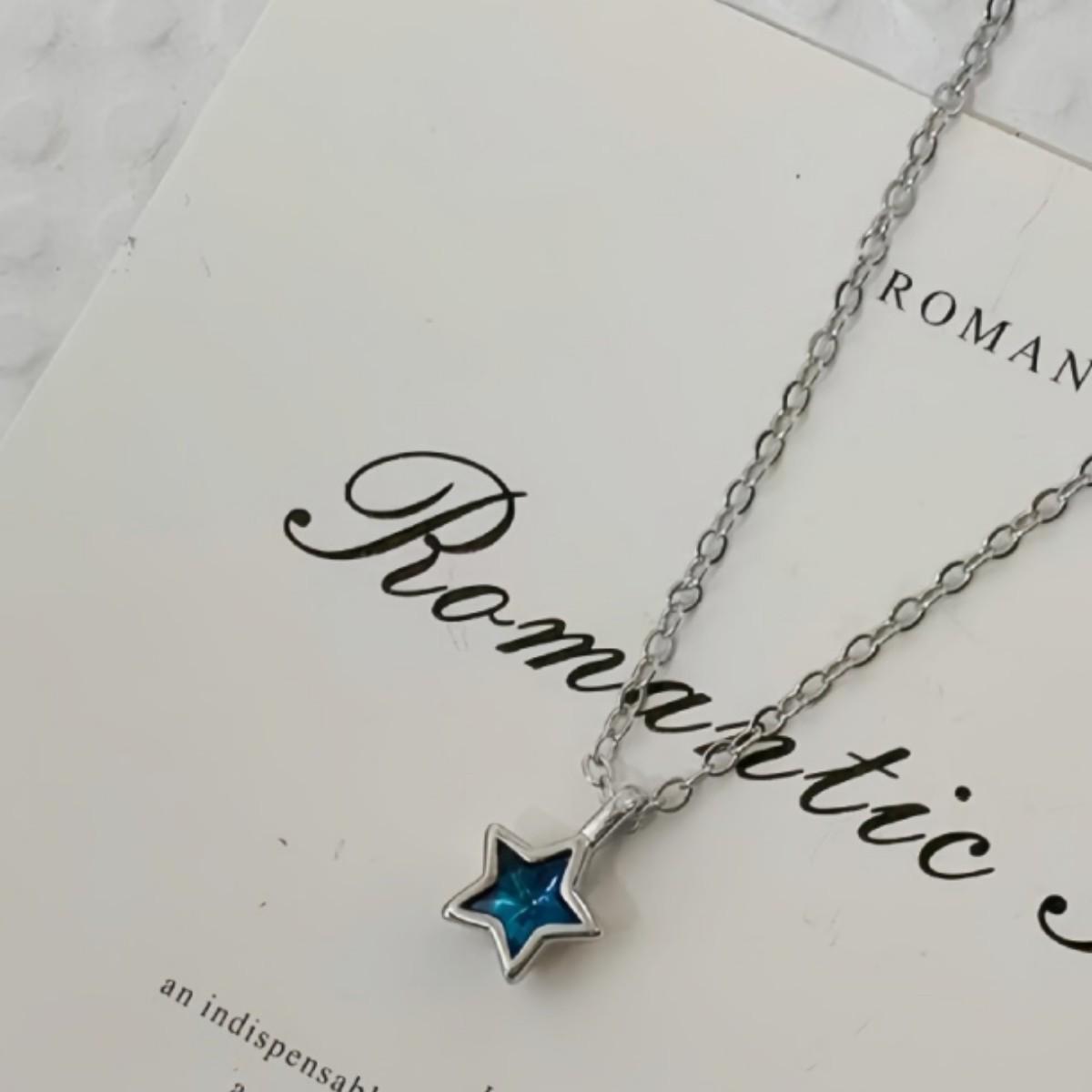 Women s Blue Star Pendant Necklace – Simple, Versatile, Mini Five-Pointed Star Design