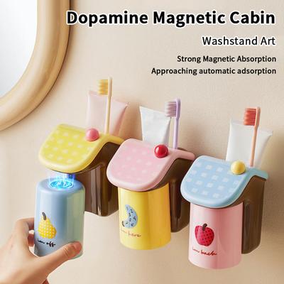 Magnetic Suction Mouthwash Cup Wall Mounted Magnet Toothbrush Holder For Home Bathroom Shower No Hole Drain Rack Brushing Access