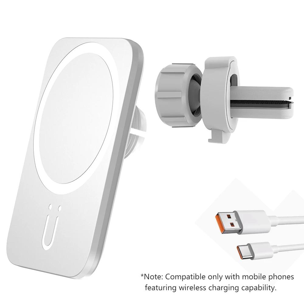 

Mini Magnetic Wireless Charger Car Air Outlet Phone Holder Stand For Magsafe iPhone 16/15/14/13/12 Pro Max Car Fast Charging Pad белый