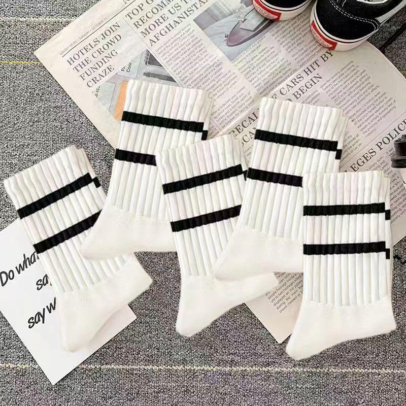 

Мужские универсальные носки до середины икры - Однотонные с двойной полоской, устойчивые к запаху, влагоотводящие, повседневный спортивный стиль для осени и зимы One Size