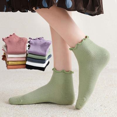 Womens Lettuce Curls Socks Tube Socks Solid Color Pile Socks Cute Casual Stockings Socks