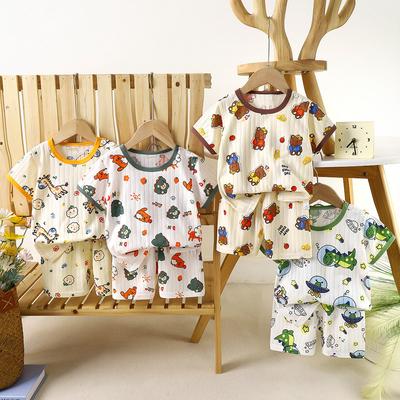 Nouveau costume d'été deux pièces en coton à manches courtes pour enfants, short de bébé, dessin animé, fin, vêtements d'intérieur