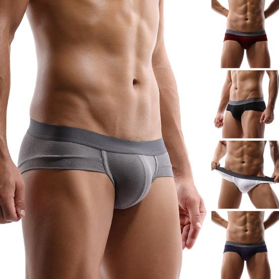 Men Boxer Underwear Low-rise Solid Color U-Convex Panties Soft Breathable Comfortable Slim Fit Elastic Underwear Daily Wear