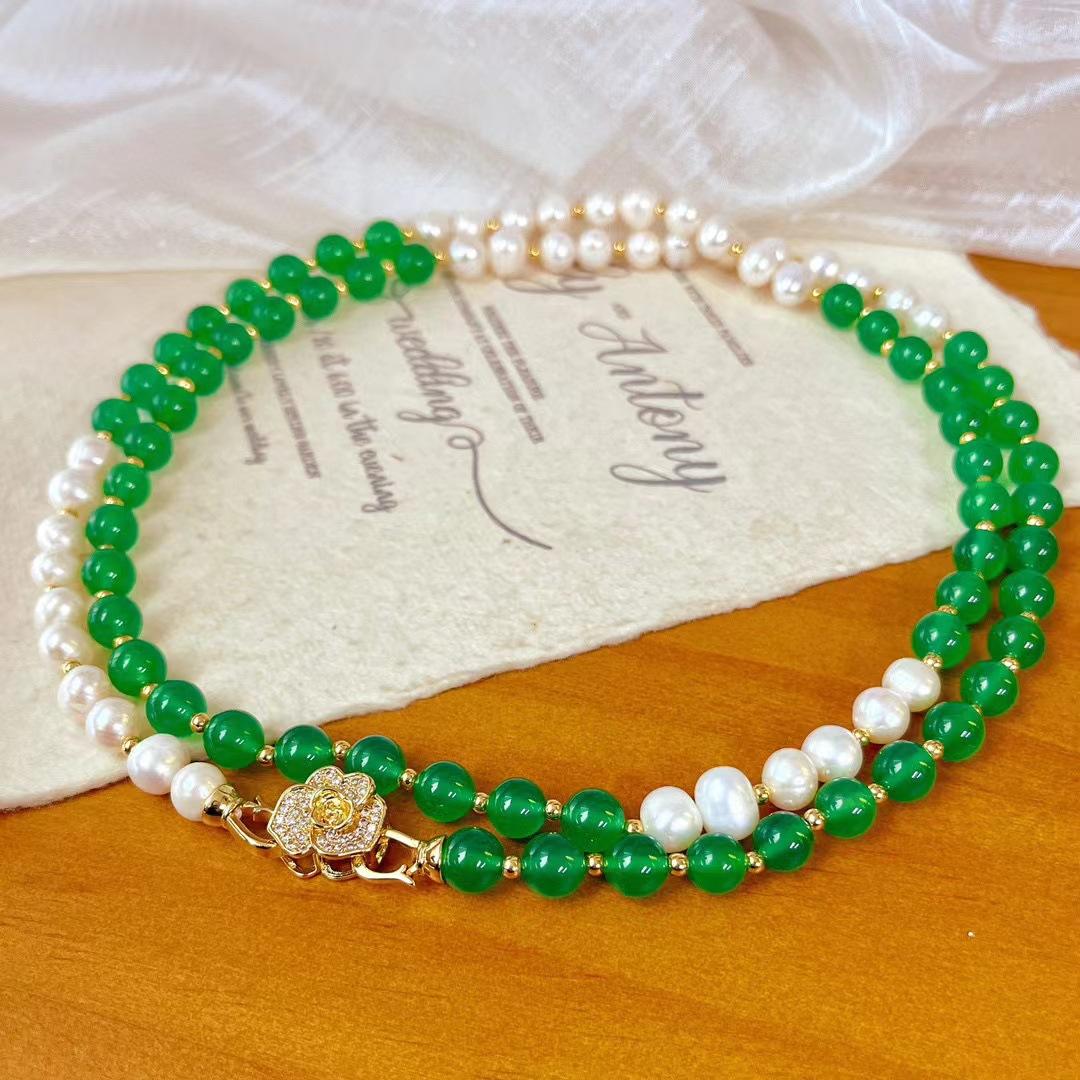 

Vintage High-Quality Natural Freshwater Pearl Emperor Green Chalcedony Sweater Chain, A Variety Of Wearing Necklaces