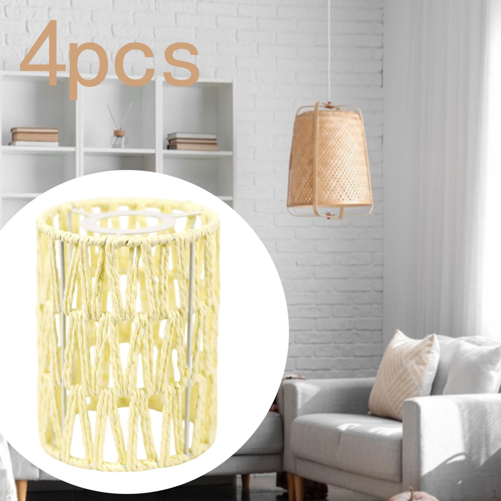 

4 шт. абажуры из бумажной веревки цилиндрические богемные ретро-бохо сменный потолочный вентилятор Beige White