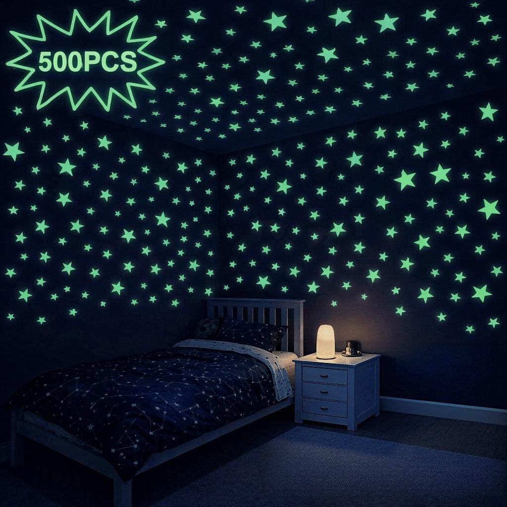 100/500pc Glow-in-the-Dark Star Stickers Self-Adhesive Luminous Wall Decals Festive Ambiance Ceiling Decor for Home Room Bedroom