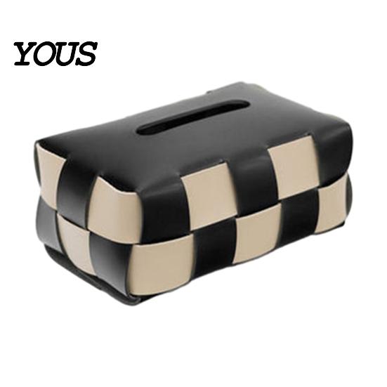 Artificial Leather Tissue Box Checkered Box, with Flip-Open Top, PU Holder, Stain-proof Holder Stain-Proof Facial Dispenser, for Bathroom Car