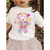 European Sizes Trendy Short-Sleeve Round-Neck T-Shirt for Girls, Casual And Comfortable , Featuring a Cute Bear Print with Cartoon Hearts And Flowers