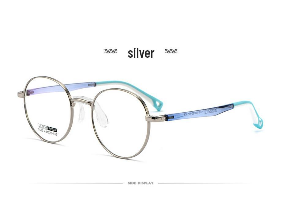 Ultralight Round Myopia Glasses 7510S for Kids & Women - Small Face Frame with Plastic & Steel Temples