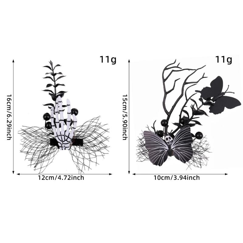 Halloween Hair Clip With Black Butterfly Bone Claw Skull Design For Women Girls Party Accessory