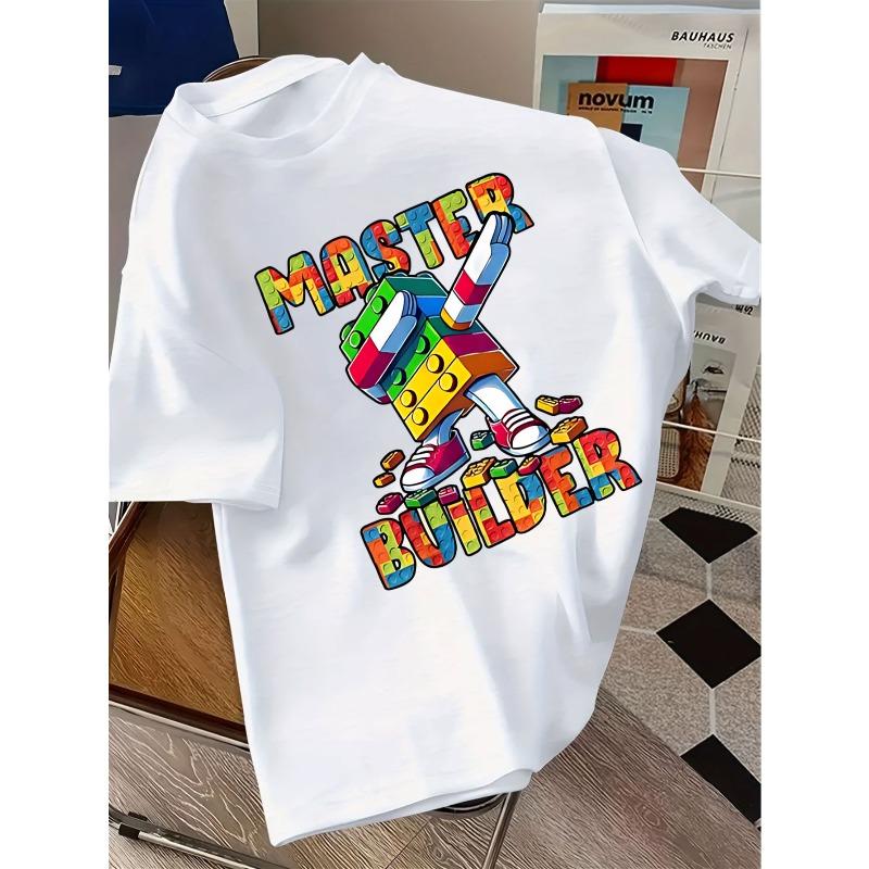 European sizes Round-Neck T-Shirt Featuring a Colorful Block Pattern And The Words Perfect for Casual Wear