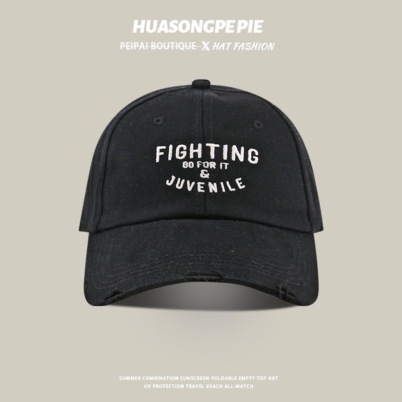 

Spring & Fall Female Easiest for Match Face-Looking Small Sun Hat Student Easiest for Match UV Protection Sun Protection Hat Ripped Baseball Cap Male C3644 Black M(56-58cm)