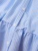 Girls Blue Striped Seersucker Dress, Short Sleeve Plaid Princess A-Line Sundress with Lace Bow for Kids 4-12 Years