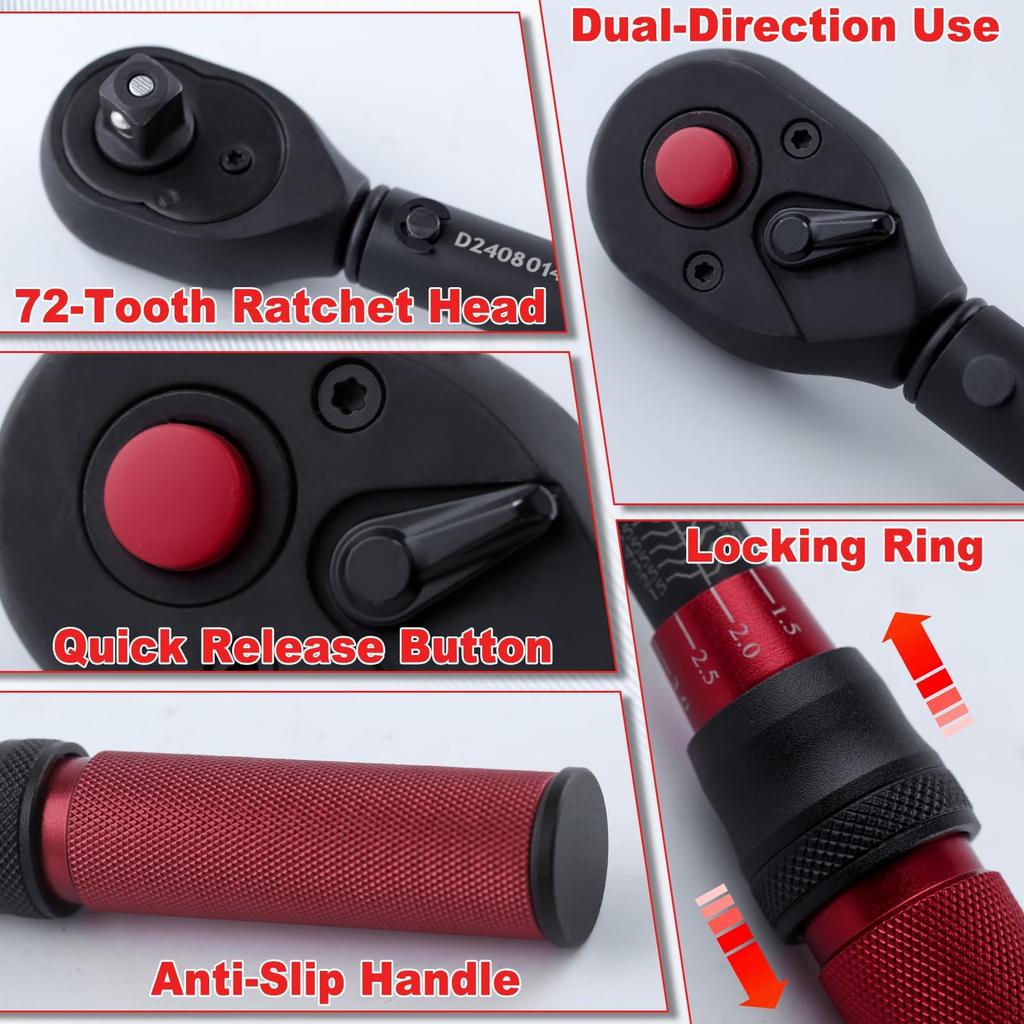 LEONTOOL Preset Torque Wrench for Car Tire Reverse Torque Dual 72 Feed Ratchet Quick Bicycle Socket Bike Repair Torque Wrench with Screwdriver and