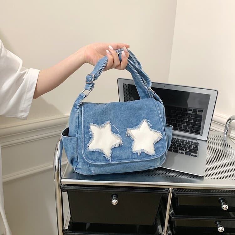 Washed and Old Denim Messenger Bag, One Shoulder Messenger Women's Bag.